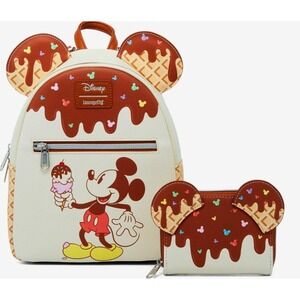 Disney Loungefly Mickey Mouse Ice Cream Backpack AND WALLET New wit Tags! SEALED